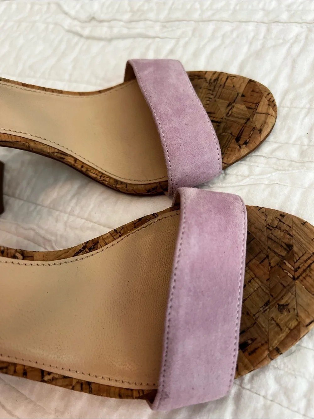 Anthropologie Botkier Gianna Ankle-Strap Suede Cork Heel Sandals Lilac Size 7.5